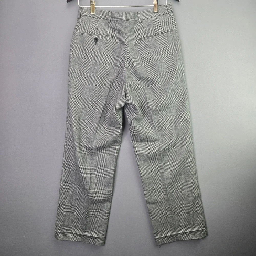 Vintage Pleated Trousers Glen Plaid Check Pants 29x26 Grey Blue Dress Slacks